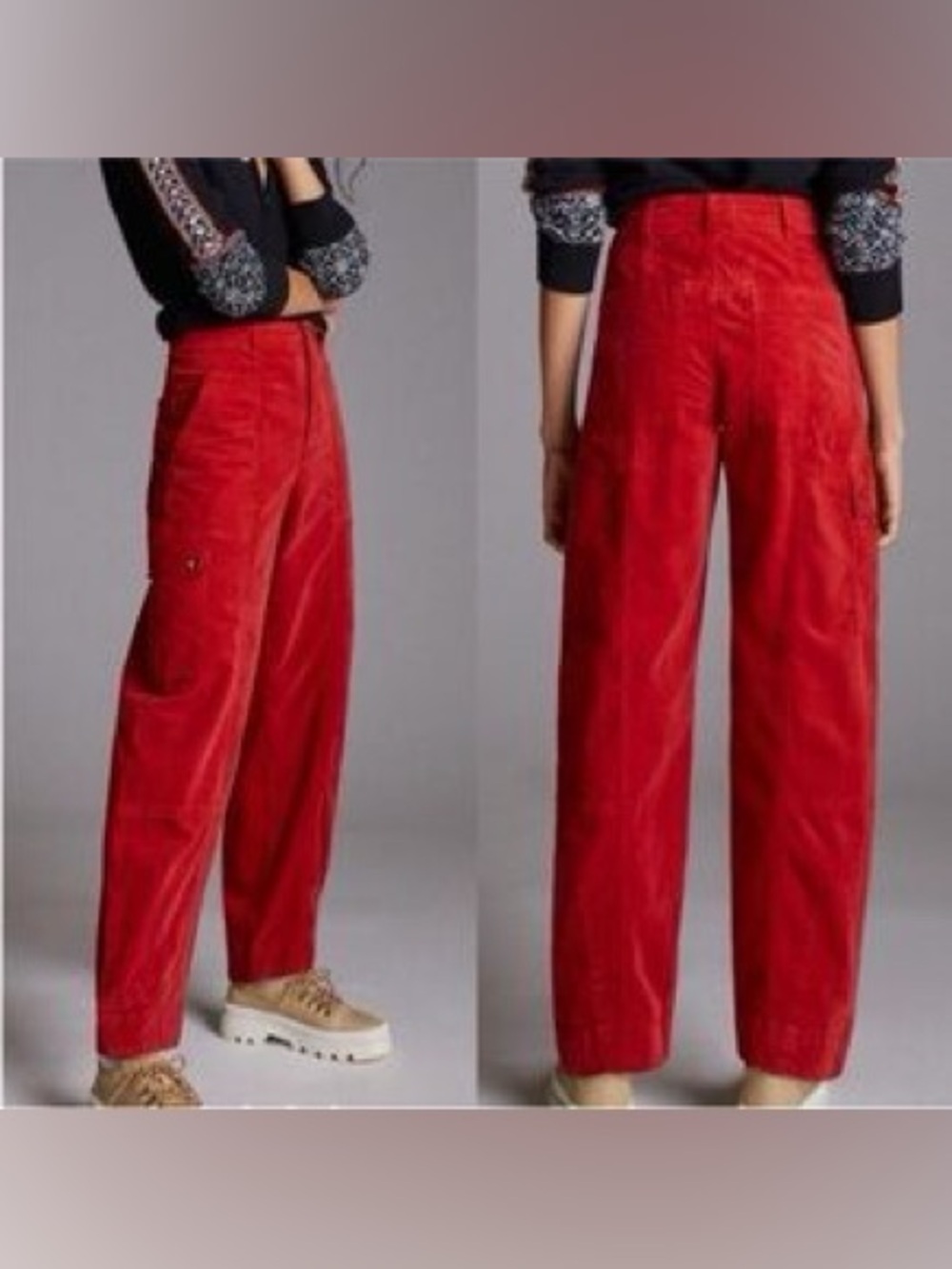 By Anthropologie Corduroy Red Utility Barrel Leg Pants Size 8